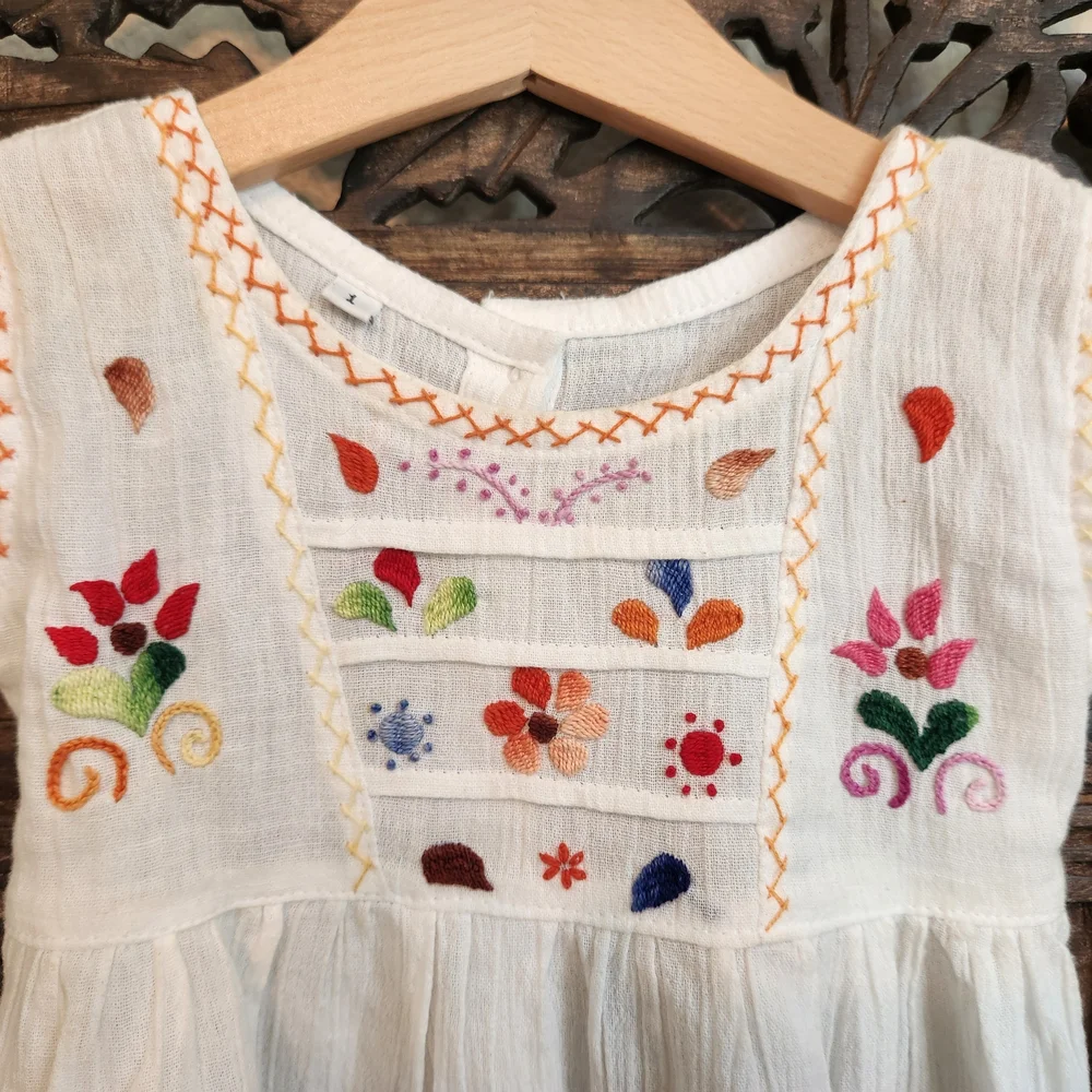 Bundle! 2 Handmade Embroidered White Sleeveless Dresses - Picture 3 of 10